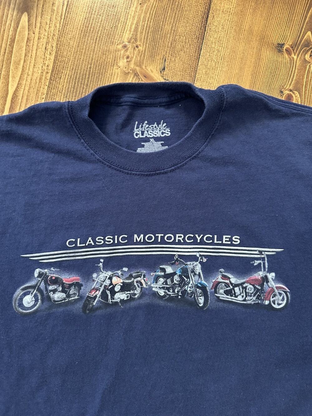Lifestyle Classics The American Classic Motorcycles Men's Blue T-Shirt Biker Tee